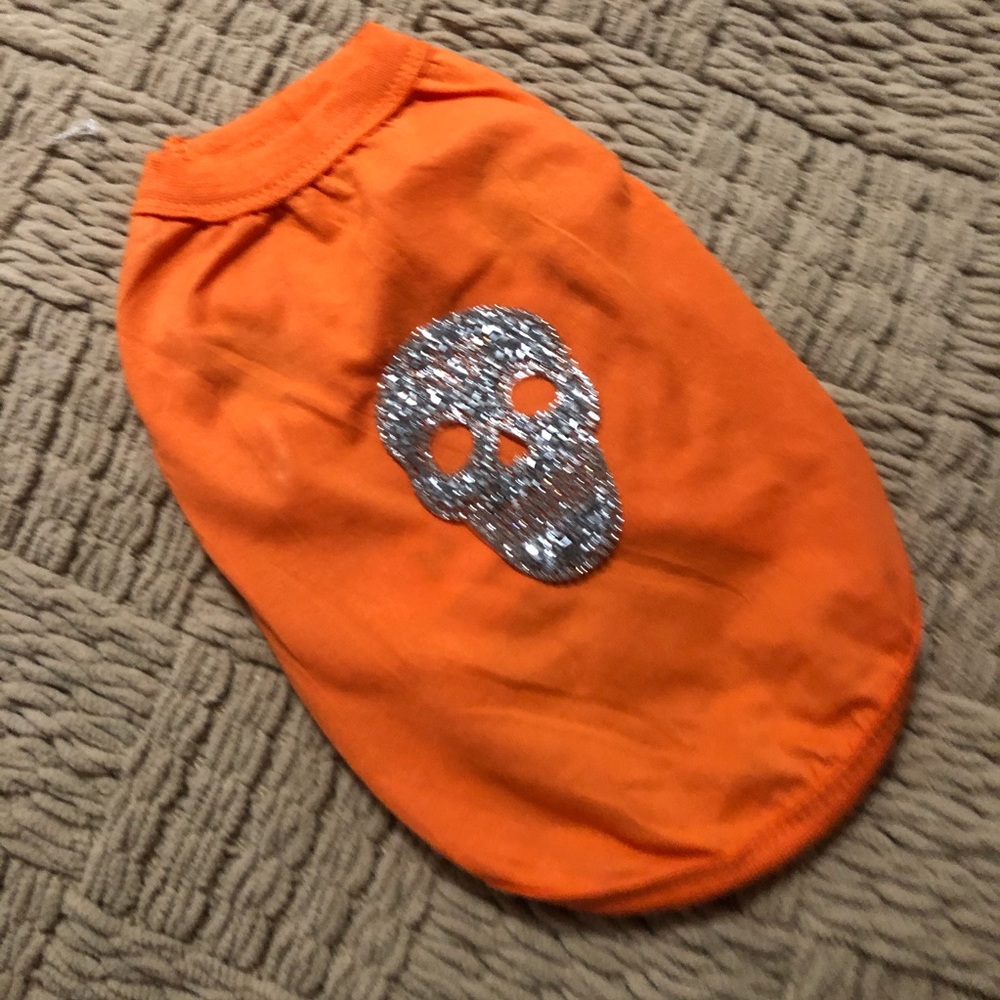 Orange skull bling crystal dog cat t M rhinestone